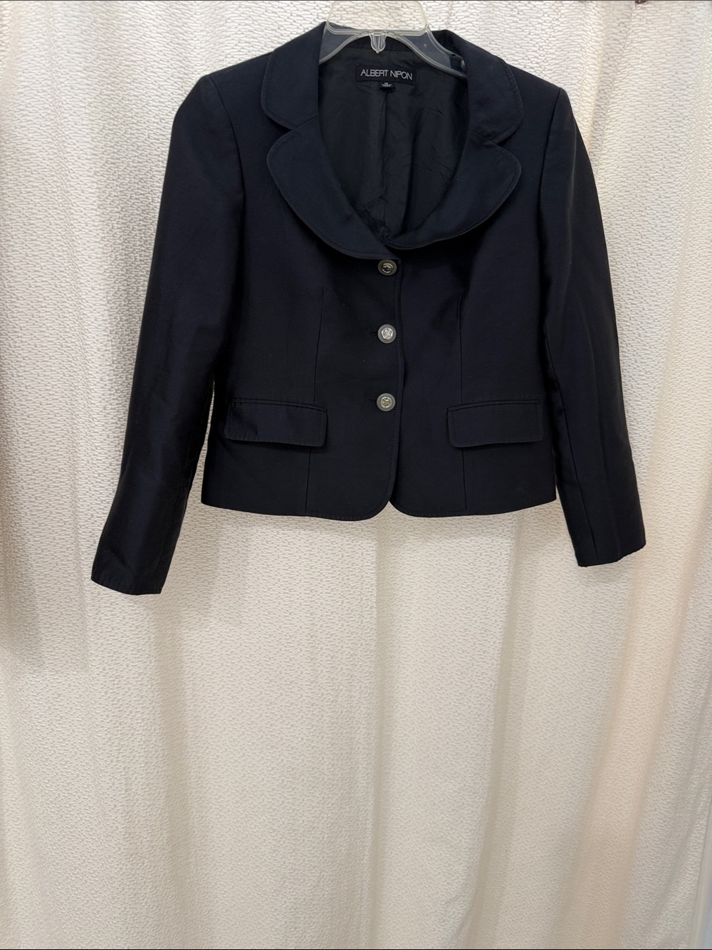 Albert Nipon Black Rounded Notch Three-Button Blazer